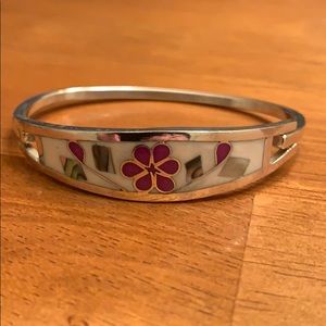 Silver Taxco Inlaid Enamel & Abalone Hook Bracelet